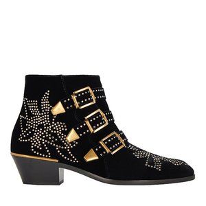 Chloe Susanna Crystal Studded Velvet Booties